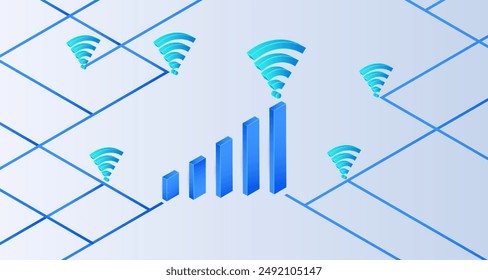 Isometric wireless internet symbol on white background. Wireless internet connection