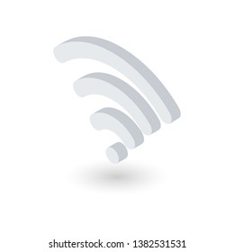 Isometric Wireless Signal Pictogram Isolated On White Background. Isometric Wi-Fi Signal Icon Presented At Left Angle. Internet Connection Symbol Used On Laptop, Router, Modem, Tablet, Mobile Phones