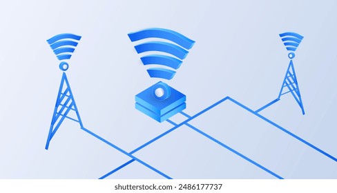 Isometric wireless technology isolated on white background. Isometric wifi signal internet zone