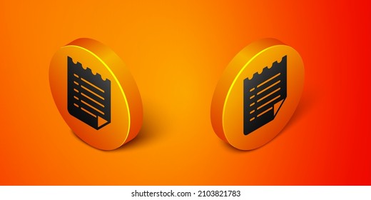 Isometric Wish list template icon isolated on orange background. Orange circle button. Vector