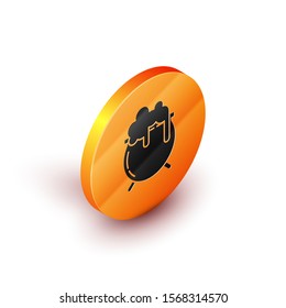 Isometric Witch cauldron icon isolated on white background. Happy Saint Patricks day. Orange circle button. Vector Illustration