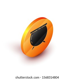 Isometric Witch cauldron icon isolated on white background. Happy Saint Patricks day. Orange circle button. Vector Illustration