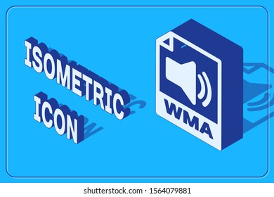 Isometric WMA file document. Download wma button icon isolated on blue background. WMA file symbol. Wma music format sign.  Vector Illustration