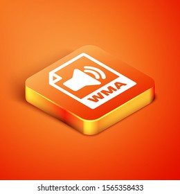 Isometric WMA file document. Download wma button icon isolated on orange background. WMA file symbol. Wma music format sign.  Vector Illustration