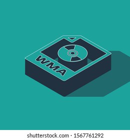 Isometric WMA file document. Download wma button icon isolated on green background. WMA file symbol. Wma music format sign.  Vector Illustration
