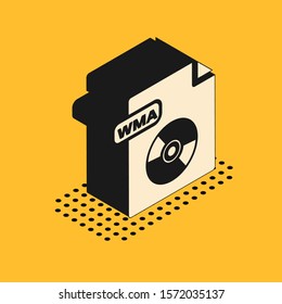 Isometric WMA file document. Download wma button icon isolated on yellow background. WMA file symbol. Wma music format sign.  Vector Illustration