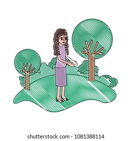 isometric woman in field landscape avatar character