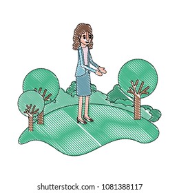 isometric woman in field landscape avatar character