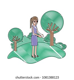 isometric woman in field landscape avatar character