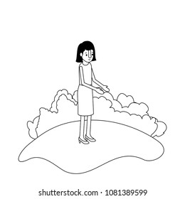 isometric woman in field landscape avatar character