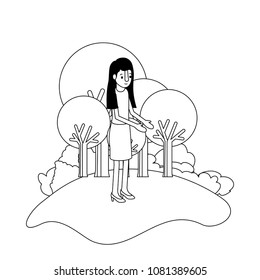 isometric woman in field landscape avatar character