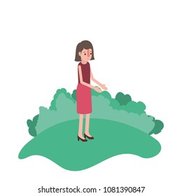isometric woman in field landscape avatar character