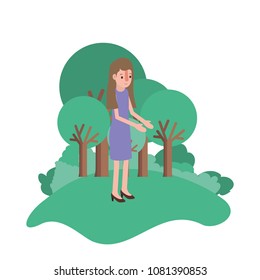 isometric woman in field landscape avatar character
