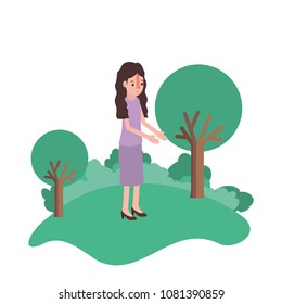 isometric woman in field landscape avatar character