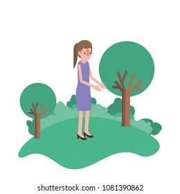 isometric woman in field landscape avatar character