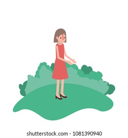 isometric woman in field landscape avatar character