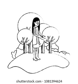 isometric woman in field landscape avatar character