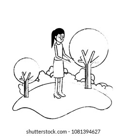 isometric woman in field landscape avatar character
