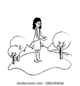 isometric woman in field landscape avatar character
