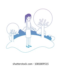 isometric woman in field landscape avatar character