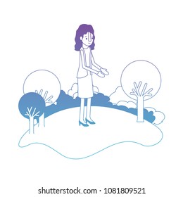 isometric woman in field landscape avatar character