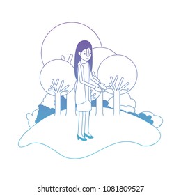 isometric woman in field landscape avatar character