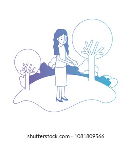 isometric woman in field landscape avatar character