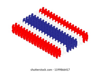 Isometric woman icon pictogram in row, Thailand national flag shape concept design illustration isolated on white background, Editable stroke