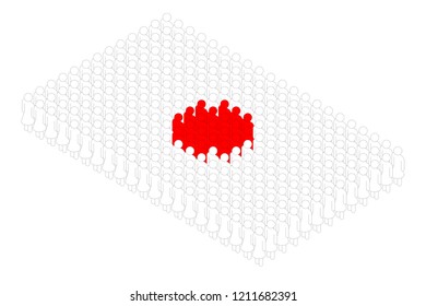 Isometric woman icon pictogram in row, Japan national flag shape concept design illustration isolated on white background