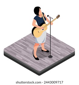 Isometric A woman is playing a guitar and singing on a stage