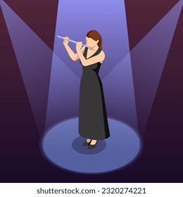 Isometric Woman plays the flute  Flute woodwind orchestral instrument
