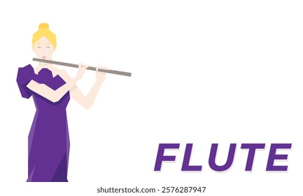 Isometric Woman plays the flute. Flute woodwind orchestral instrument. Flat Background.