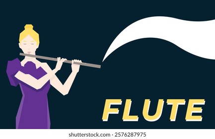 Isometric Woman plays the flute. Flute woodwind orchestral instrument. Flat Background.