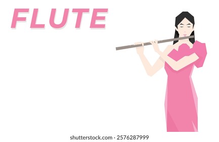 Isometric Woman plays the flute. Flute woodwind orchestral instrument. Flat Background.