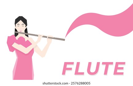 Isometric Woman plays the flute. Flute woodwind orchestral instrument. Flat Background.