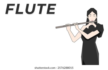 Isometric Woman plays the flute. Flute woodwind orchestral instrument. Flat Background.