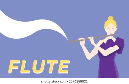 Isometric Woman plays the flute. Flute woodwind orchestral instrument. Flat Background.