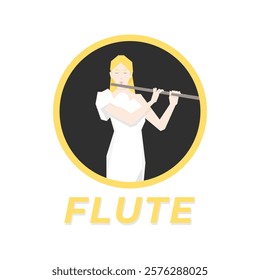 Isometric Woman plays the flute. Flute woodwind orchestral instrument. Flat Background.