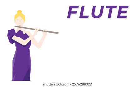 Isometric Woman plays the flute. Flute woodwind orchestral instrument. Flat Background.