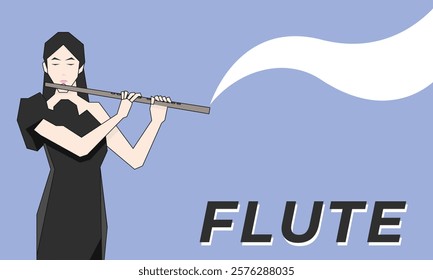 Isometric Woman plays the flute. Flute woodwind orchestral instrument. Flat Background.