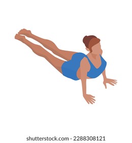 Isometric woman practising cobra yoga position vector illustration