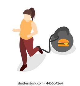 Isometric woman runs. Flat 3D illustration