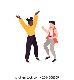 Isometric women friends composition with faceless characters of joyful women vector illustration