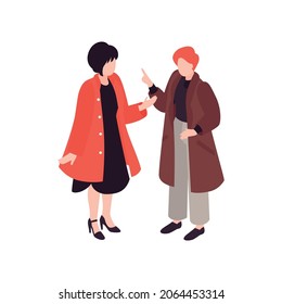 Isometric women friends composition with two women wearing coats vector illustration