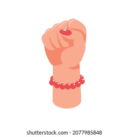 Isometric womens rights feminism gender equality composition with isolated image of female hand raising fist gesture vector illustration