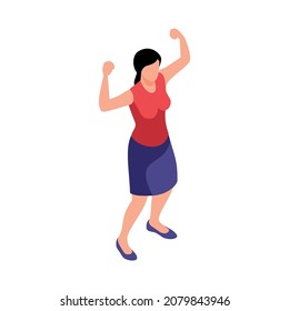 Isometric womens rights feminism gender equality composition with isolated human character of woman showing muscles vector illustration