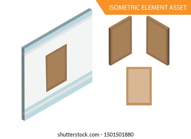 Isometric Wood window vector in White Isolated Background, Suitable for  Game Asset, And Other Graphic Related Assets