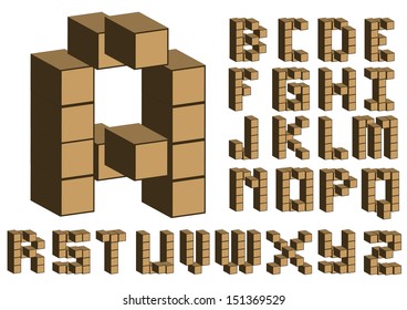 isometric wooden alphabet. Vector illustration