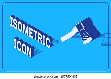Isometric Wooden axe icon isolated on blue background. Lumberjack axe.  Vector Illustration