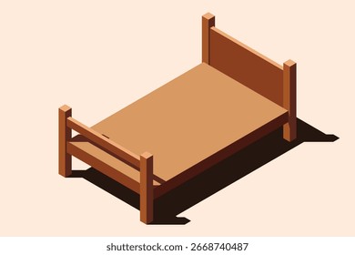 Isometric wooden bed. 3D isometric bed. Wooden bed frame. Isometric bedroom furniture. Isometric furniture